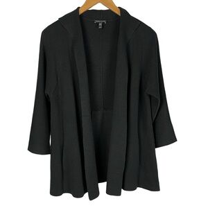 Eileen Fisher black Silk Cotton blend Open front Cardigan Sweater